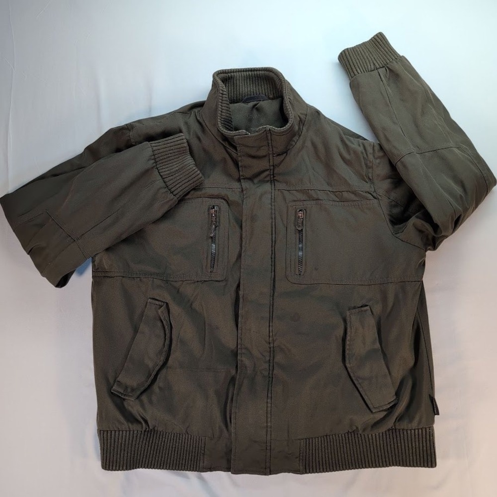Calvin Klein Mens Large Olive Full Zip Bomber Jacket Ribbed Trim Military Style
